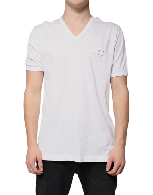 T-shirt à manches courtes et col en V avec logo blanc