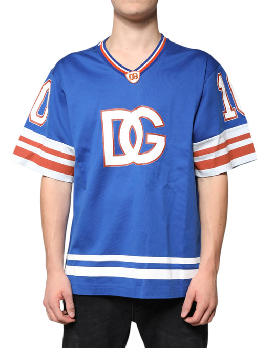 T-shirt à manches courtes et col en V avec logo bleu