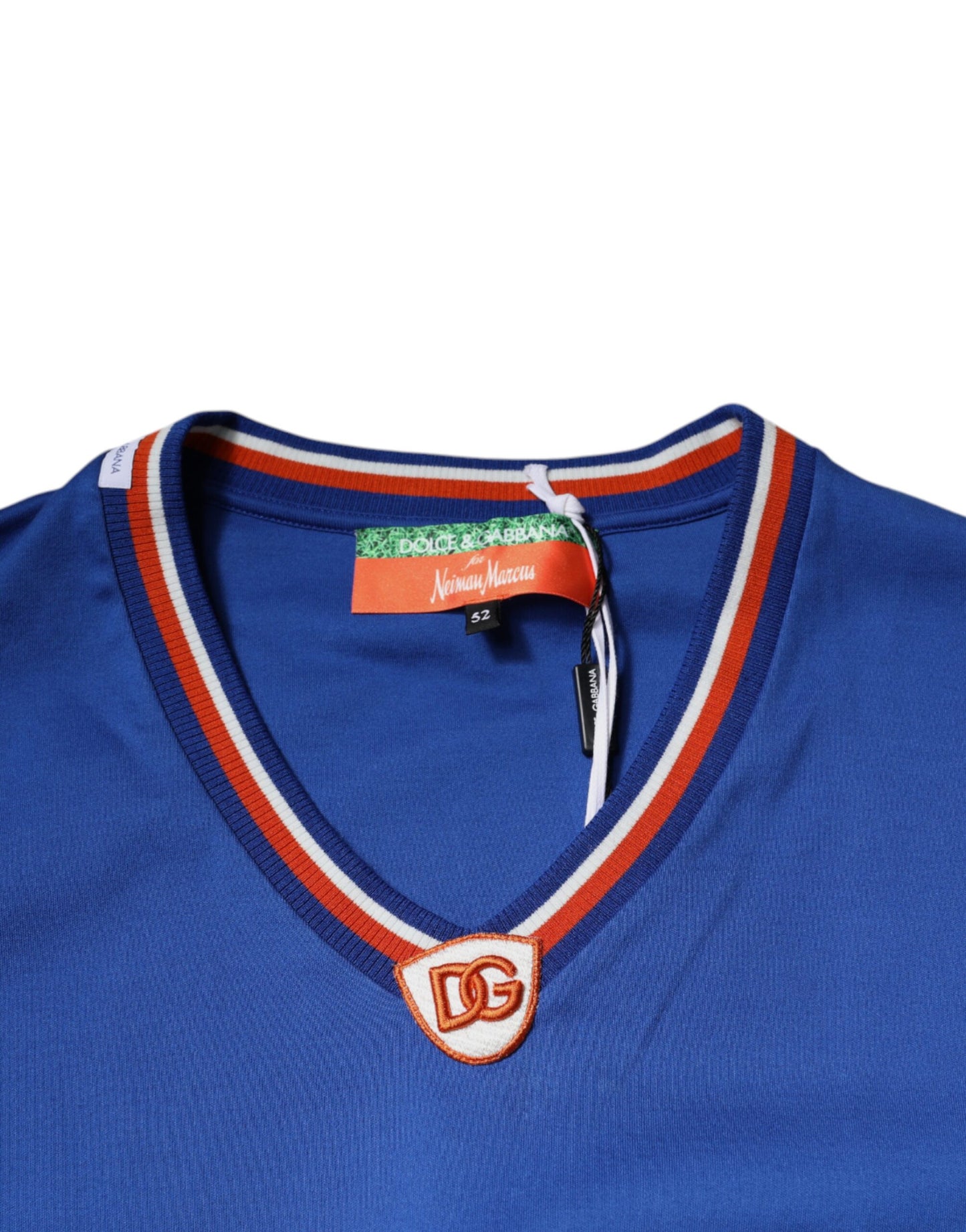 T-shirt à manches courtes et col en V avec logo bleu
