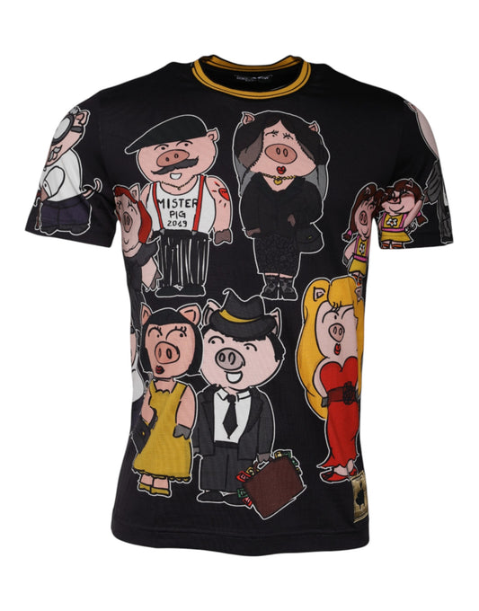 T-shirt ras du cou noir « Année du Cochon 2019 »