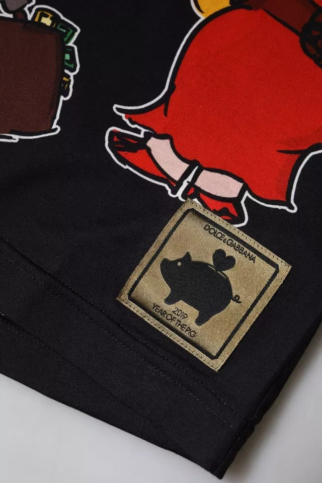 T-shirt ras du cou noir « Année du Cochon 2019 »