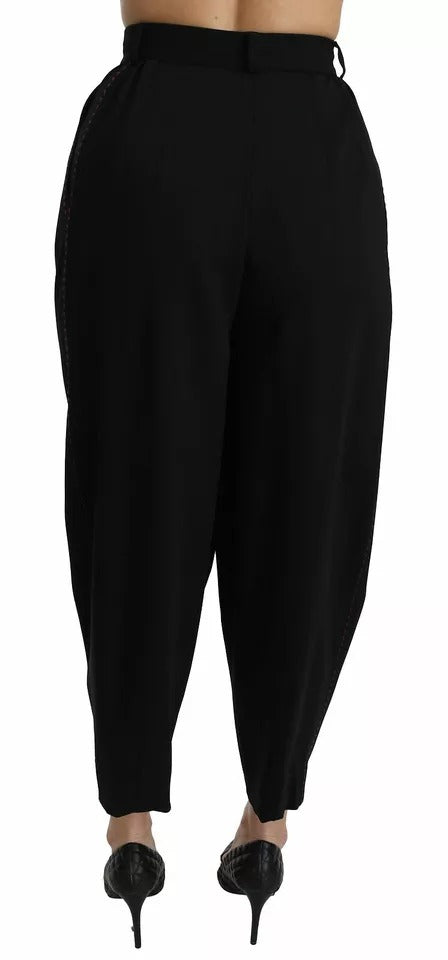 Pantalon court taille haute en laine noire à plis sur le devant