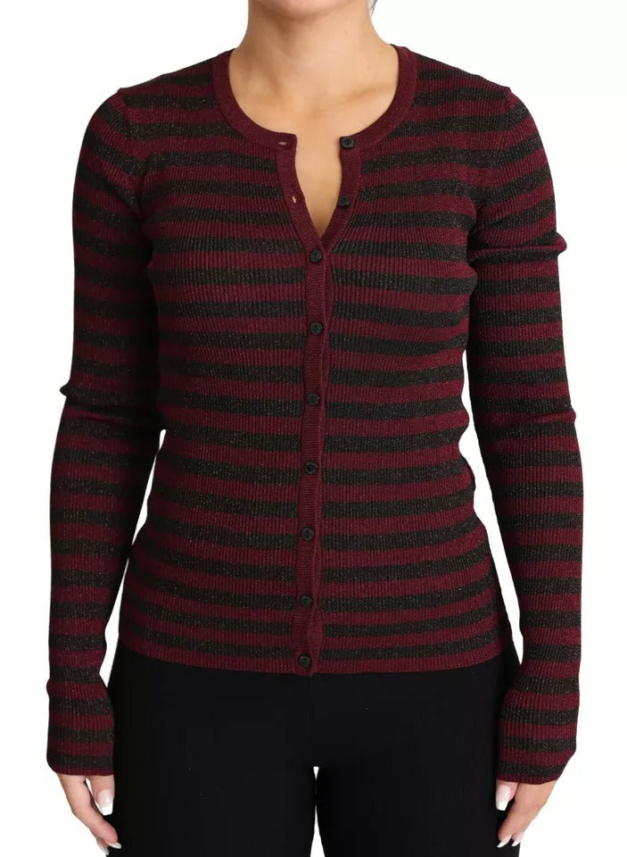 Pull cardigan rayé noir et rouge pour femme