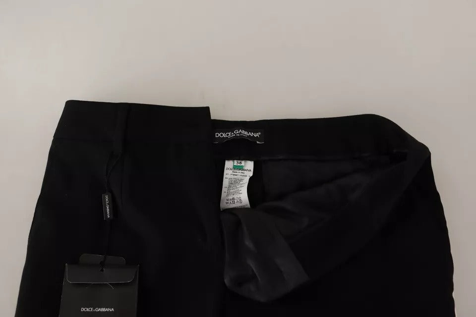 Pantalon fuselé en laine à rayures noires et blanches
