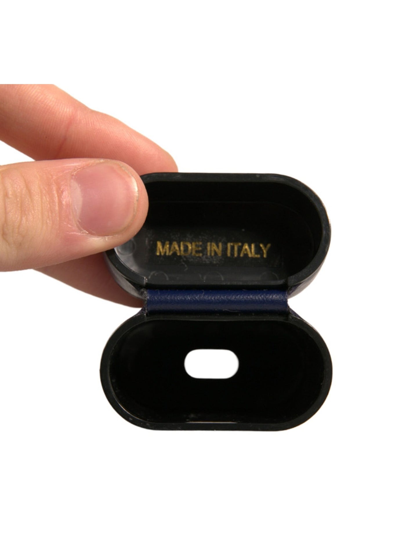 Funda para Airpods con tapa abatible y estampado de logotipo en cuero azul