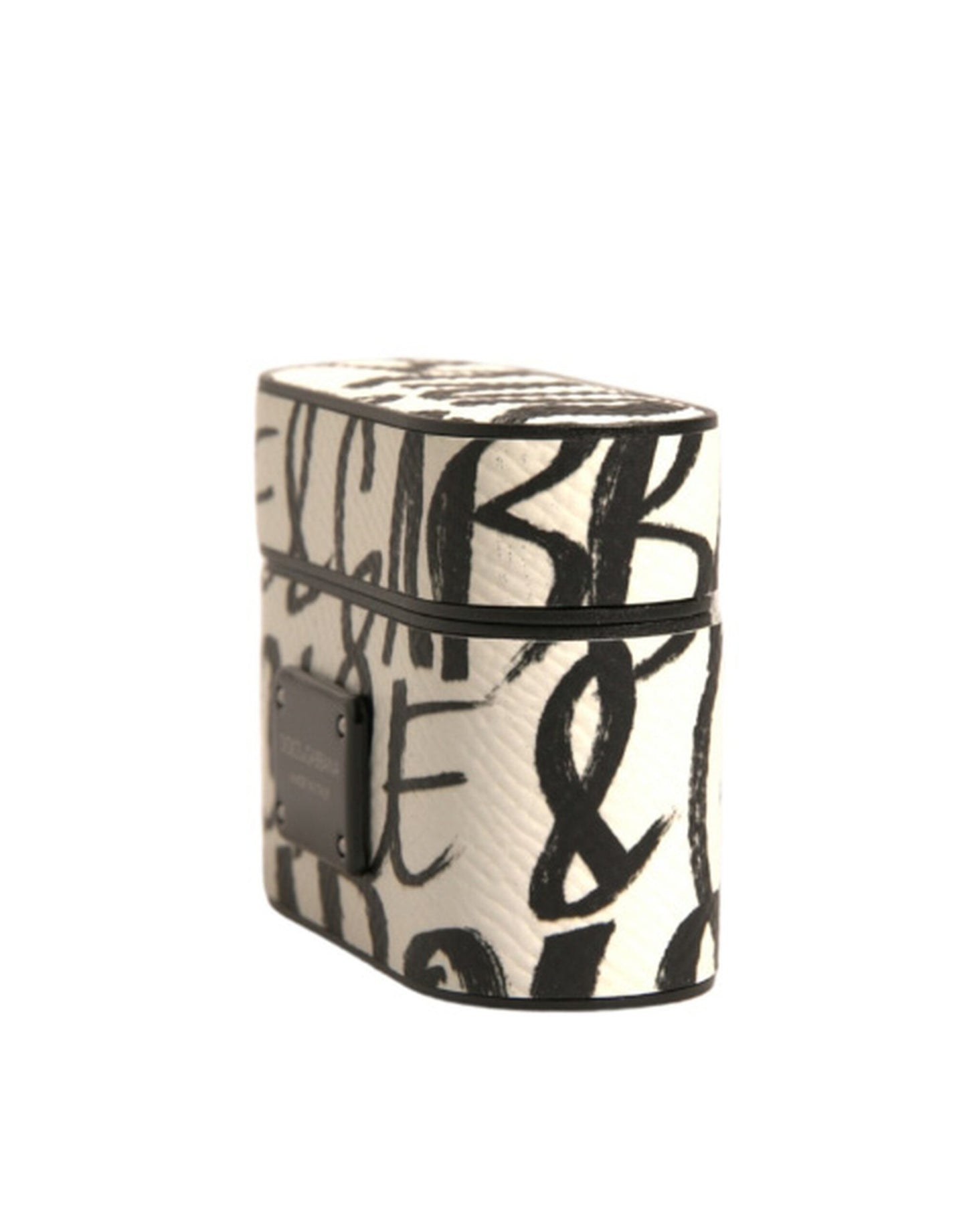 Étui pour Airpods en cuir noir et blanc avec logo en relief