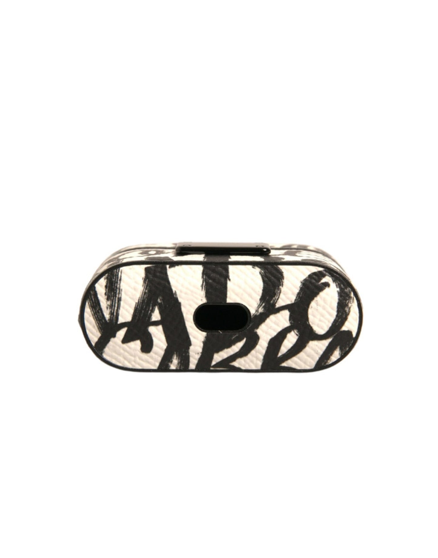 Étui pour Airpods en cuir noir et blanc avec logo en relief
