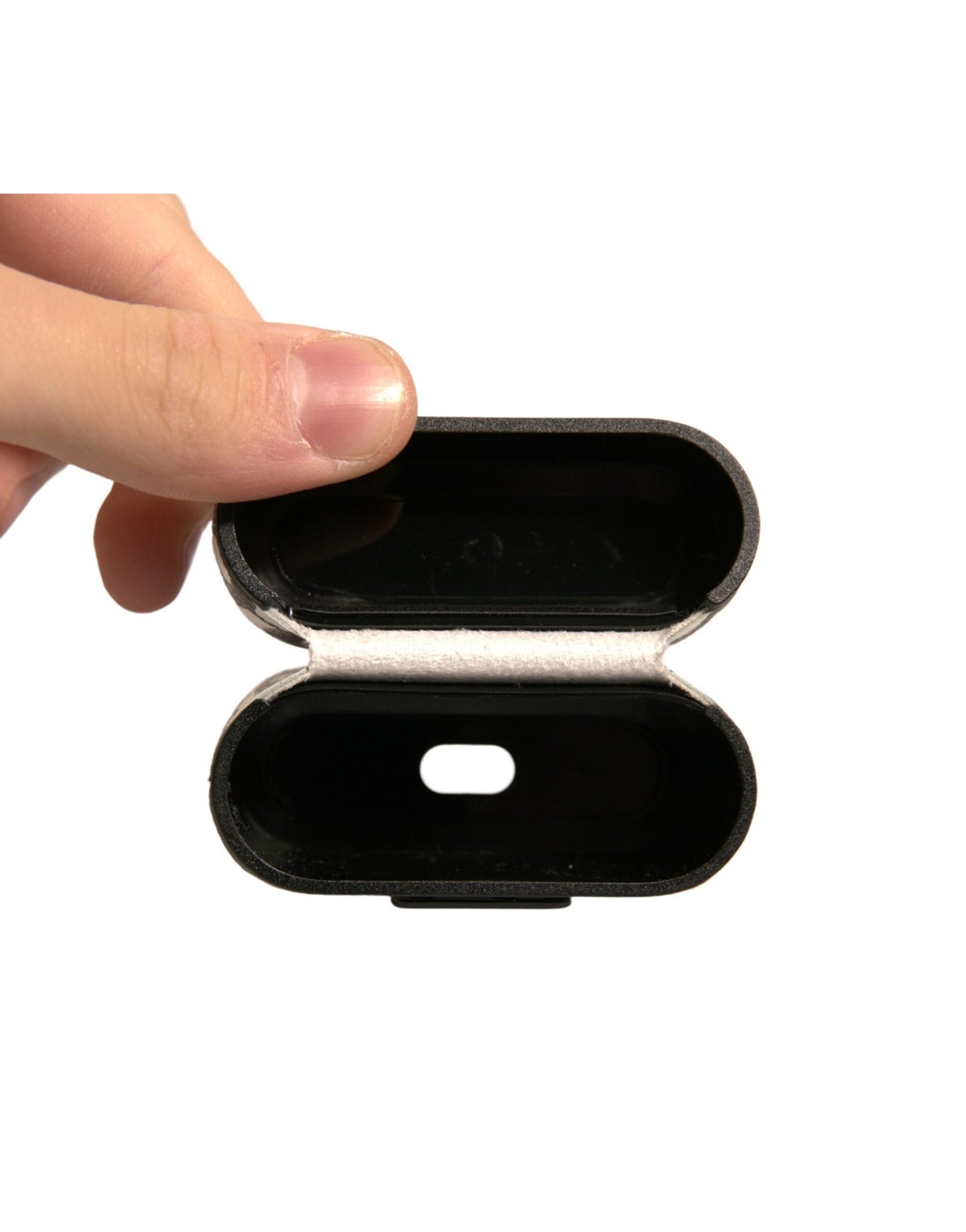 Étui pour Airpods en cuir noir et blanc avec logo en relief