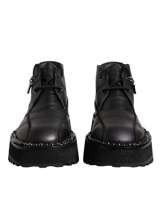 Botines de cuero negro con cordones