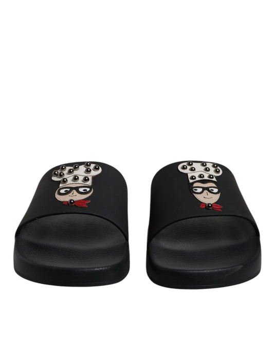 Sandalias de cuero negro tipo chanclas, zapatos de playa