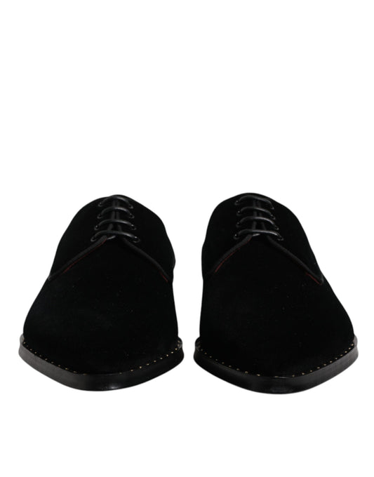 Zapatos Derby de algodón y terciopelo negro con cordones