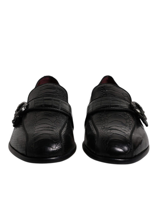 Mocasines de piel exótica negra con logotipo DG, zapatos de vestir formales