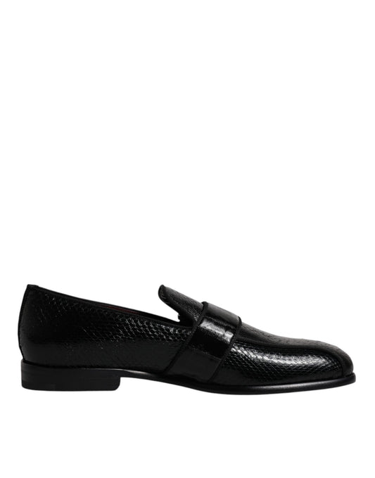 Mocasines de piel exótica negra con logotipo DG, zapatos de vestir formales