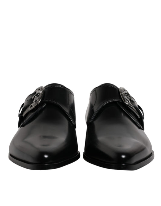 Zapatos formales Derby de cuero negro con hebilla