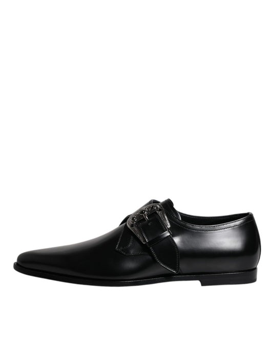Zapatos formales Derby de cuero negro con hebilla