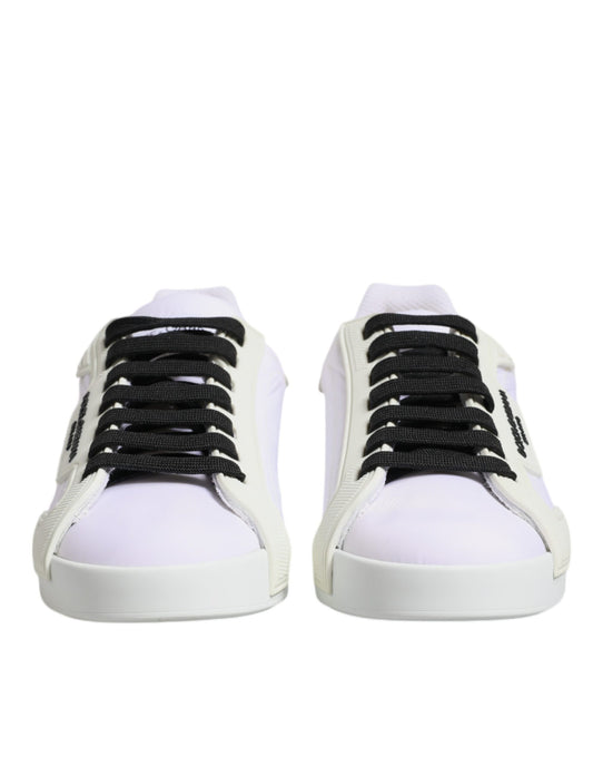 Zapatillas bajas de piel y nailon blancas