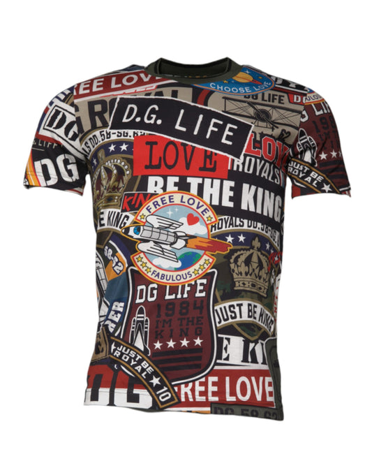 T-shirt col rond en coton à imprimé graphique multicolore