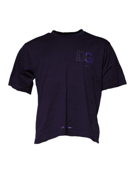 T-shirt col rond en coton violet avec logo DG