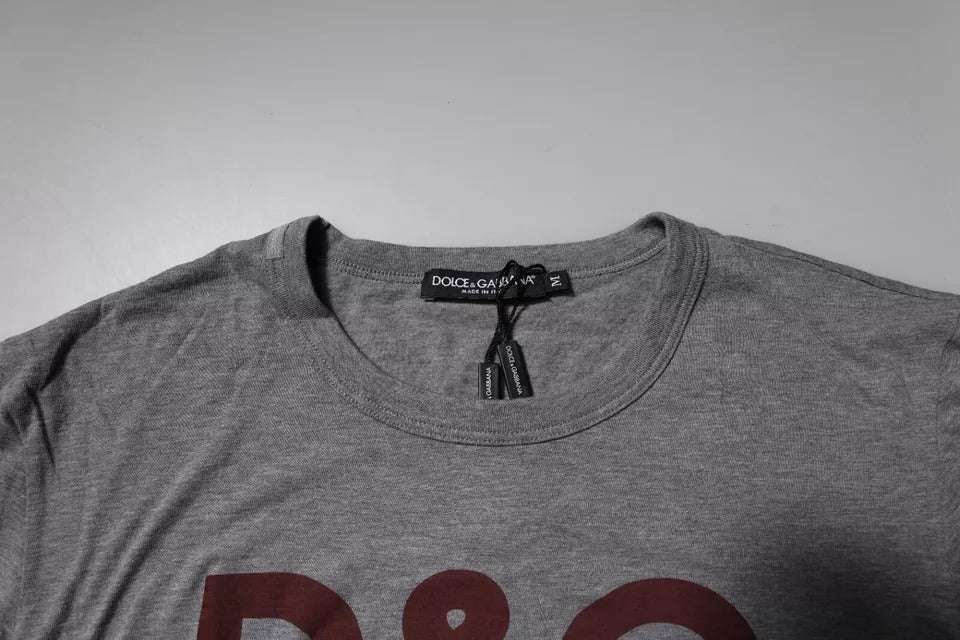 T-shirt ras du cou en coton gris avec logo imprimé pour homme