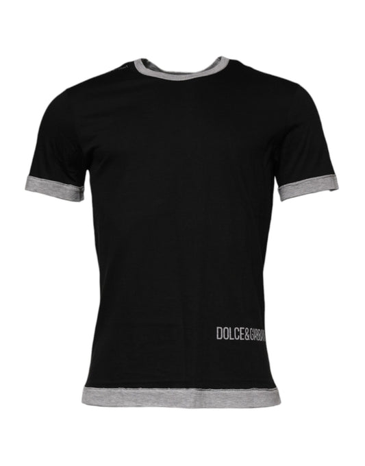 T-shirt col rond en coton noir avec logo pour homme