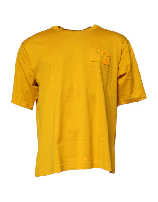 T-shirt col rond en coton jaune foncé avec logo pour homme