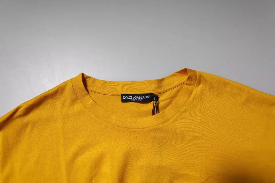 T-shirt col rond en coton jaune foncé avec logo pour homme