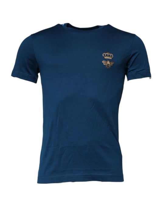 T-shirt ras du cou en coton pour homme avec motif abeille et couronne bleue