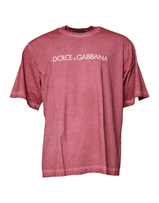 T-shirt col rond en coton imprimé logo rose