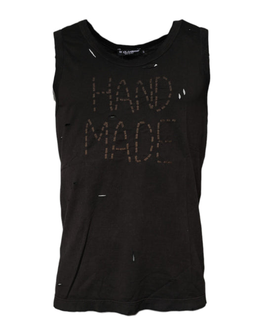 T-shirt noir sans manches à col rond