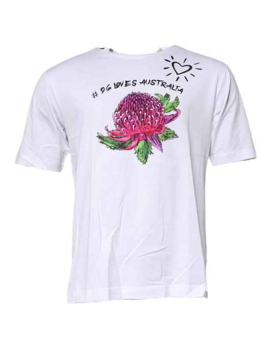 T-shirt ras du cou en coton blanc à imprimé floral