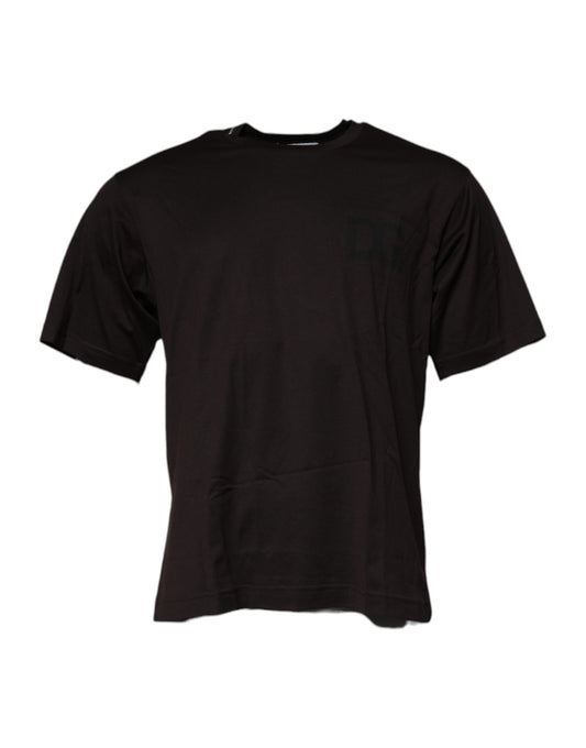 T-shirt ras du cou en coton marron foncé avec logo