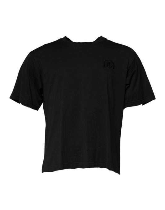 T-shirt ras du cou en coton noir avec logo DG