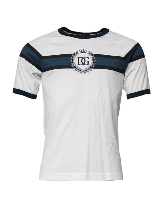 T-shirt col rond en coton blanc avec logo imprimé pour homme