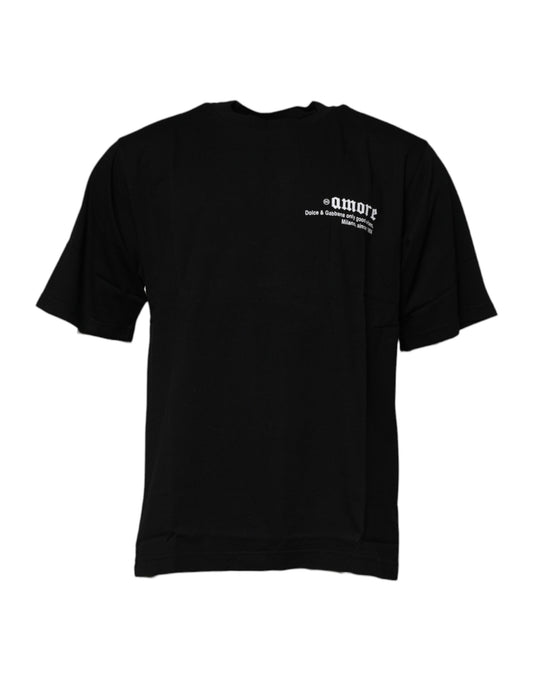 T-shirt ras du cou en coton noir à imprimé léopard Amore