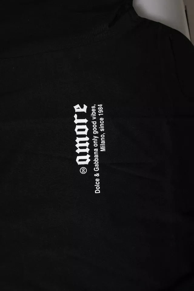 T-shirt ras du cou en coton noir à imprimé léopard Amore