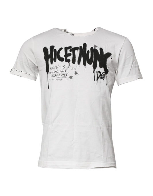 T-shirt col rond en coton blanc à imprimé graphique