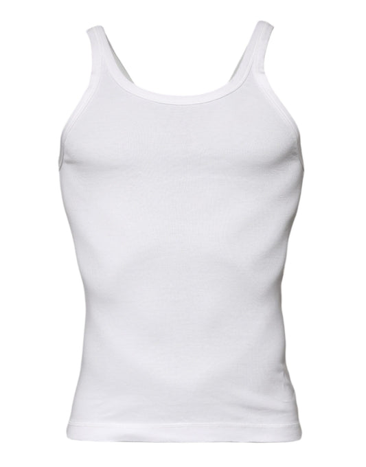 T-shirt sans manches à col rond en coton ivoire