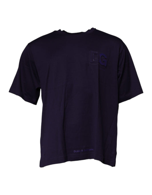 T-shirt col rond en coton bleu marine avec logo DG