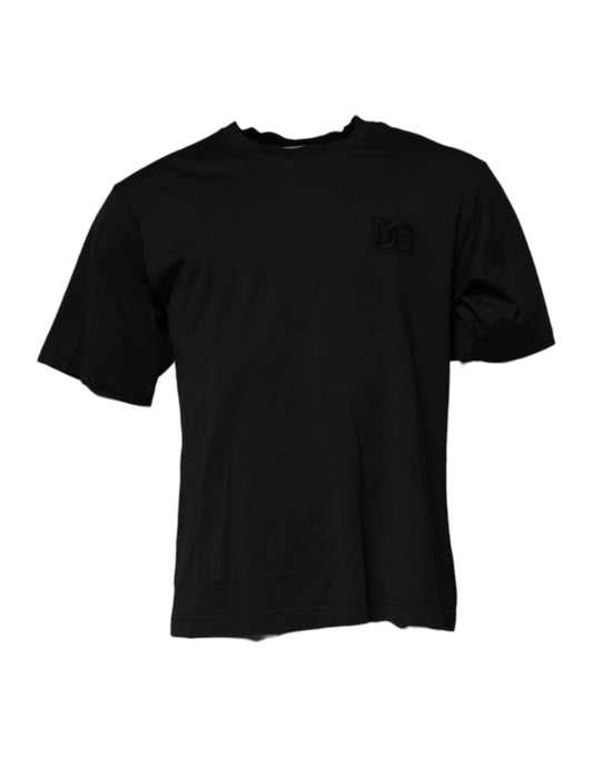 T-shirt ras du cou en coton noir avec logo DG
