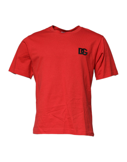 T-shirt ras du cou en coton rouge avec logo DG