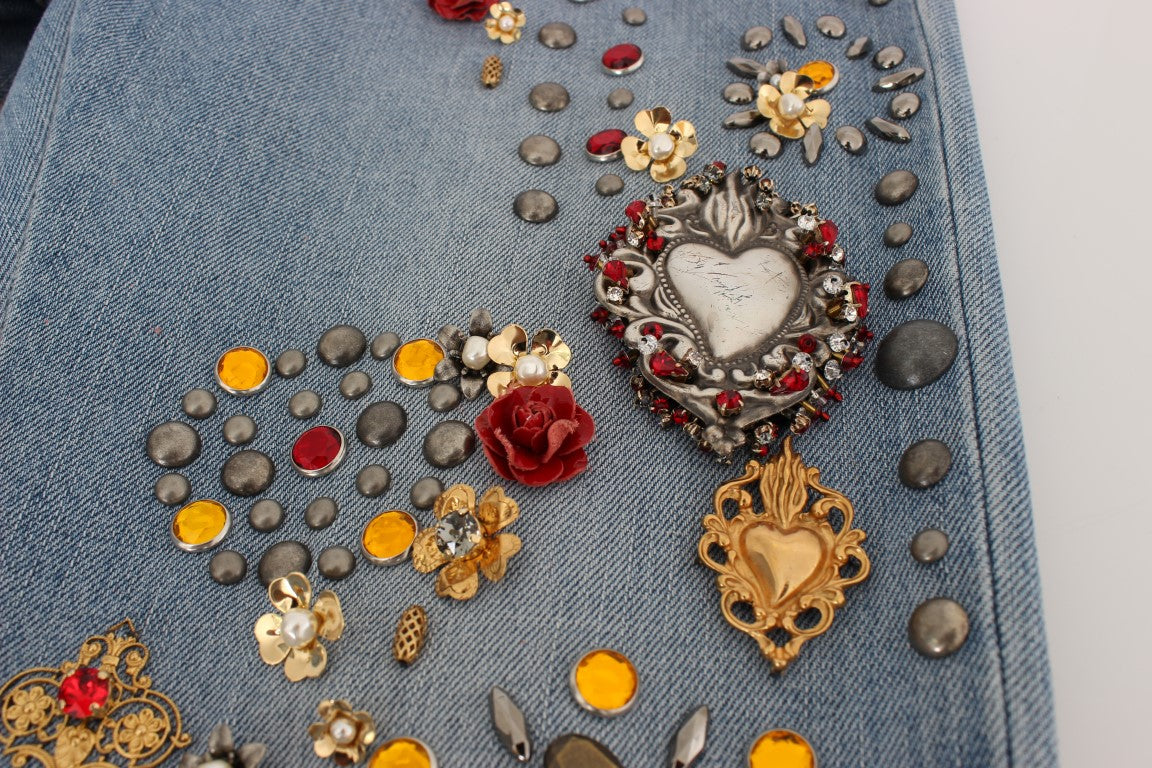 Vaqueros con adornos de corazones y rosas de cristal