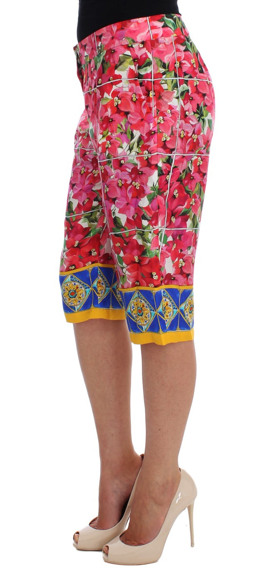 Pantalones cortos capri hasta la rodilla con estampado floral multicolor