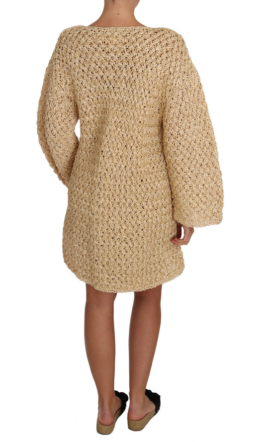 Suéter de rafia tejido a crochet en color beige