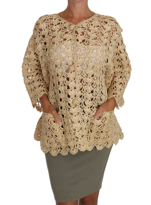 Suéter de rafia tejido a crochet en color beige