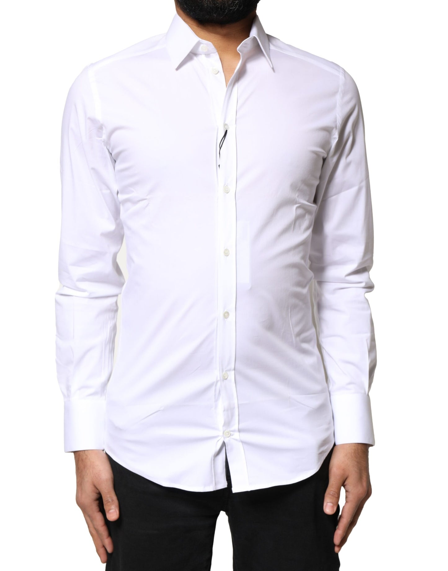 Camisa de vestir de manga larga de algodón blanco dorado
