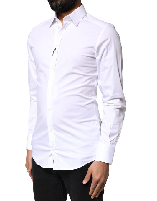Camisa de vestir de manga larga de algodón blanco dorado