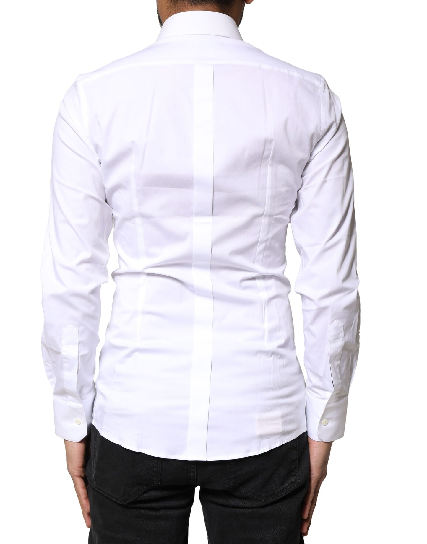 Camisa de vestir de manga larga de algodón blanco dorado