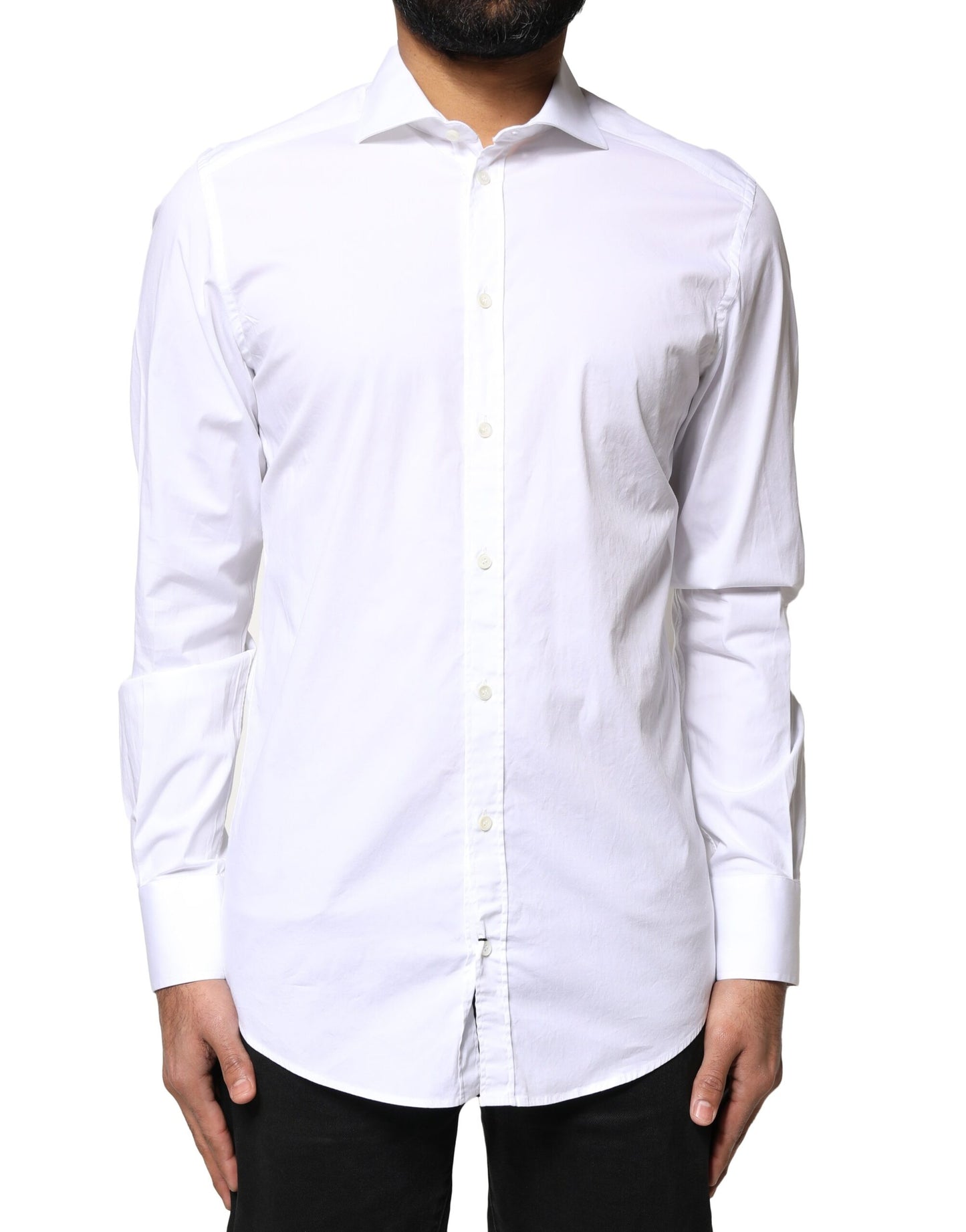 Camisa de vestir de manga larga de algodón blanco dorado