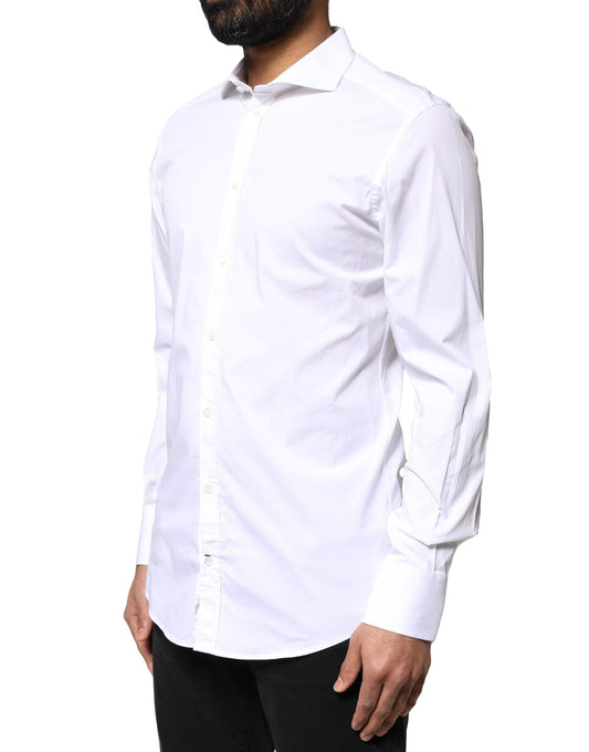 Camisa de vestir de manga larga de algodón blanco dorado