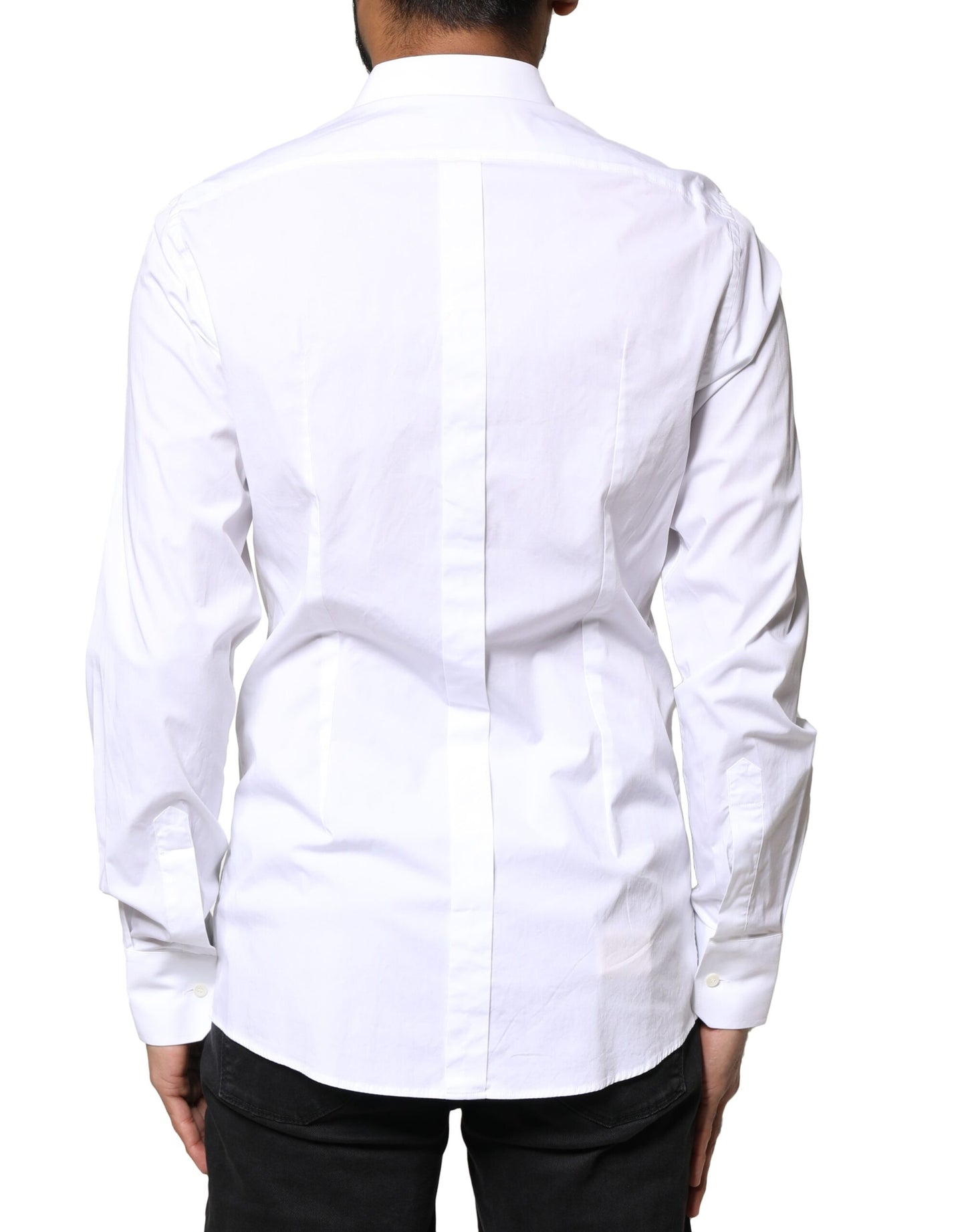 Camisa de vestir de manga larga de algodón blanco dorado